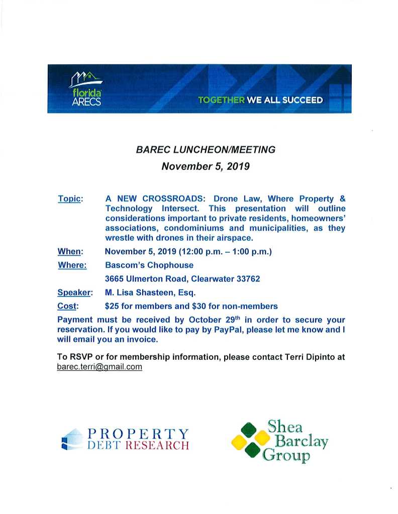 BAREC Luncheon - A New Crossroads:  Drone Law, Where Property & Technology Intersect